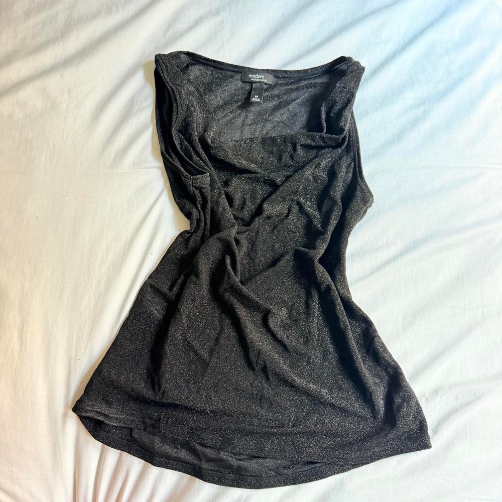 Y2K Sparkly Black Tank Top Cowl Neck Womens Size M Metallic Modern Movement